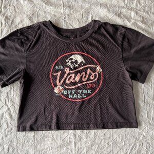 Vans "Off The Wall" Floral Circle Logo Cropped Graphic Tee - Black - Size XS
